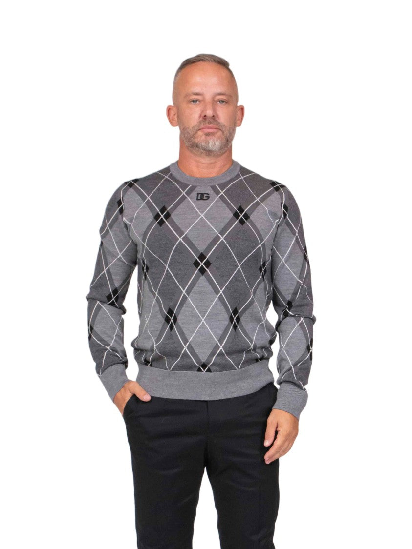 Dolce & Gabbana Maglia Girocollo Argyle Long-Sleeve Crewneck Sweater