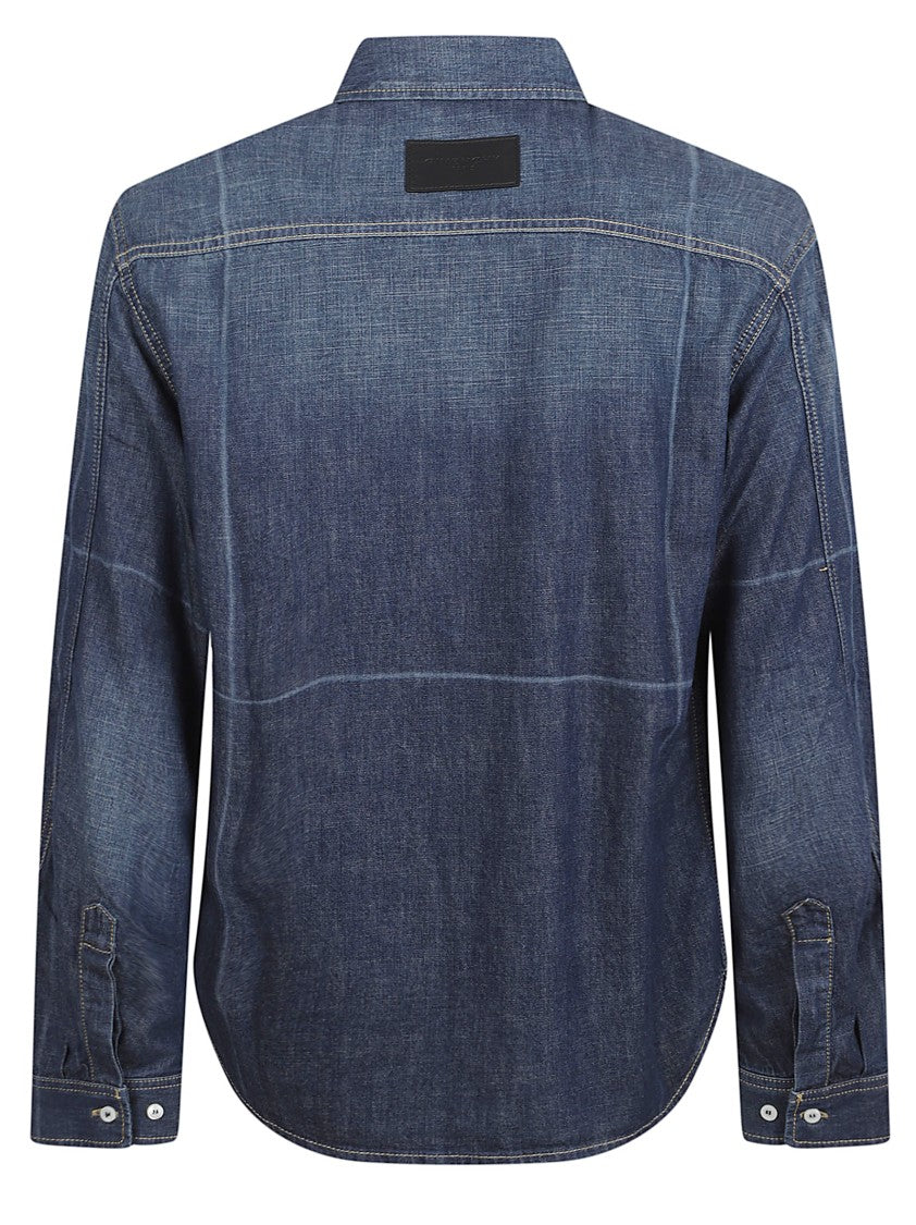 Givenchy Indigo Blue Long-Sleeved Denim Shirt With Leather Detail
