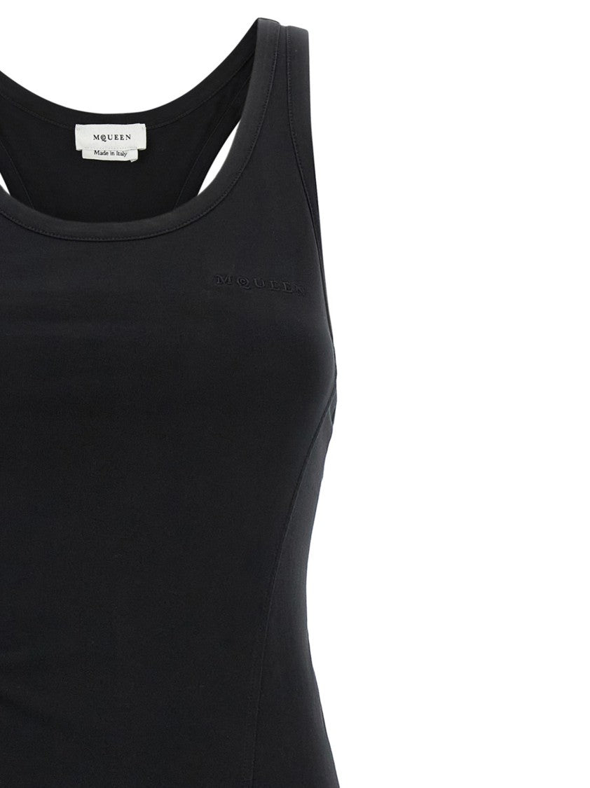 Mcqueen Back Corset Black Cotton Jersey Midi Dress