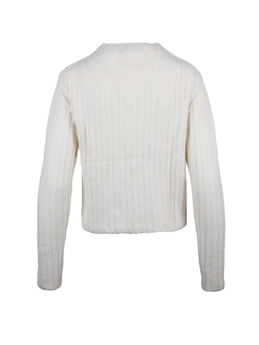 Max Mara Ribbed Knit Wool Cashmere Sweater With Crew Neckline And Cropped Fit