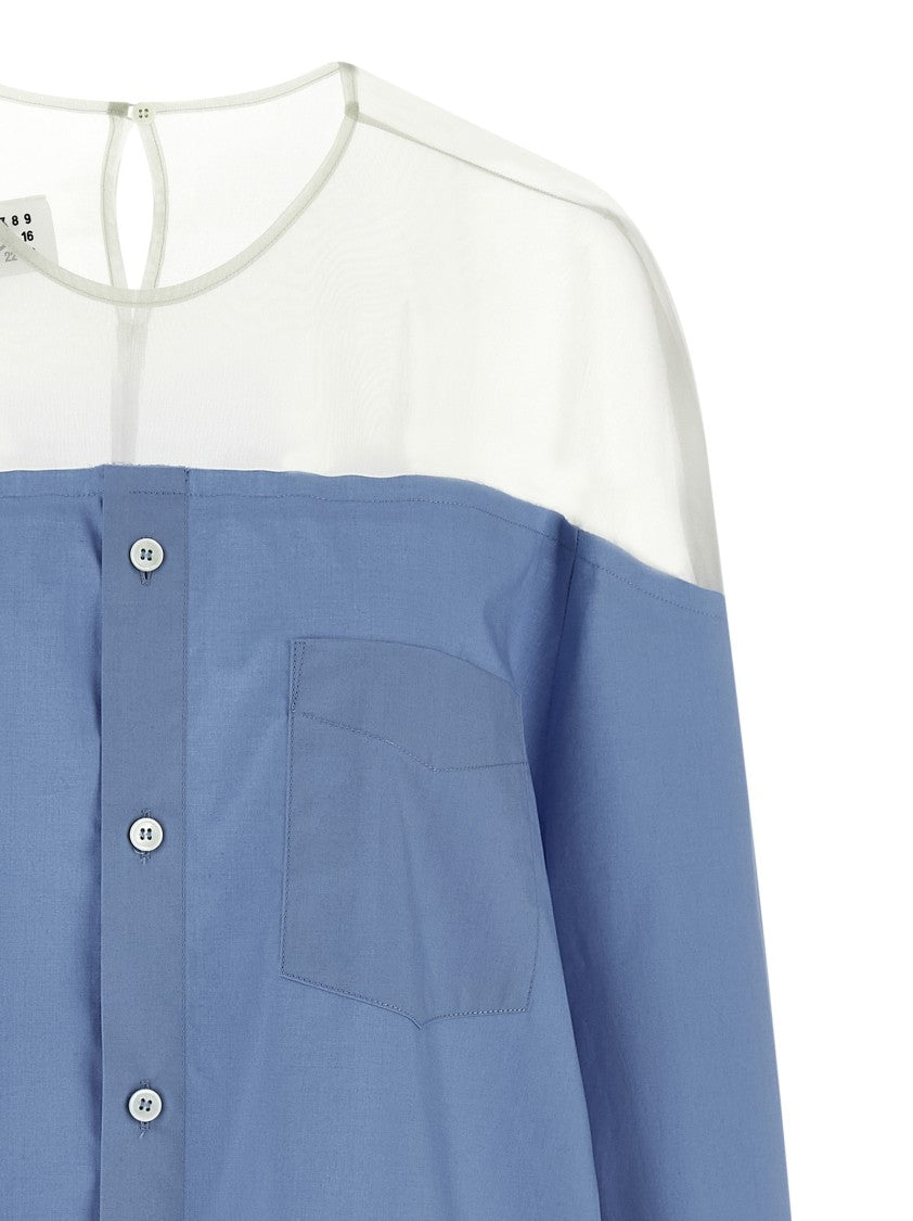 Mm6 By Maison Margiela Cotton Poplin Shirt With Tulle Insert And Teardrop Detail