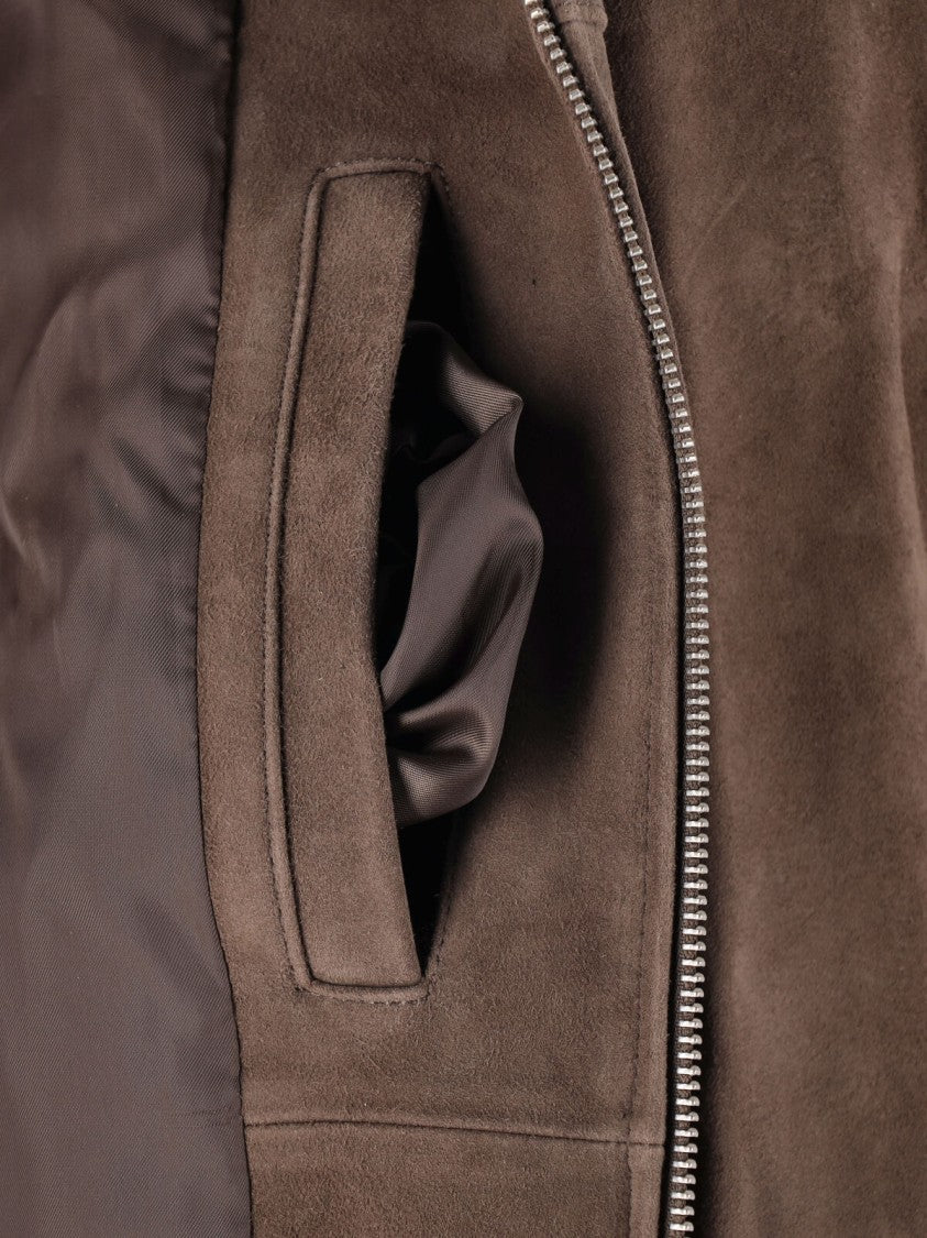 Dunst Brown Suede Classic-Collar Bomber Jacket