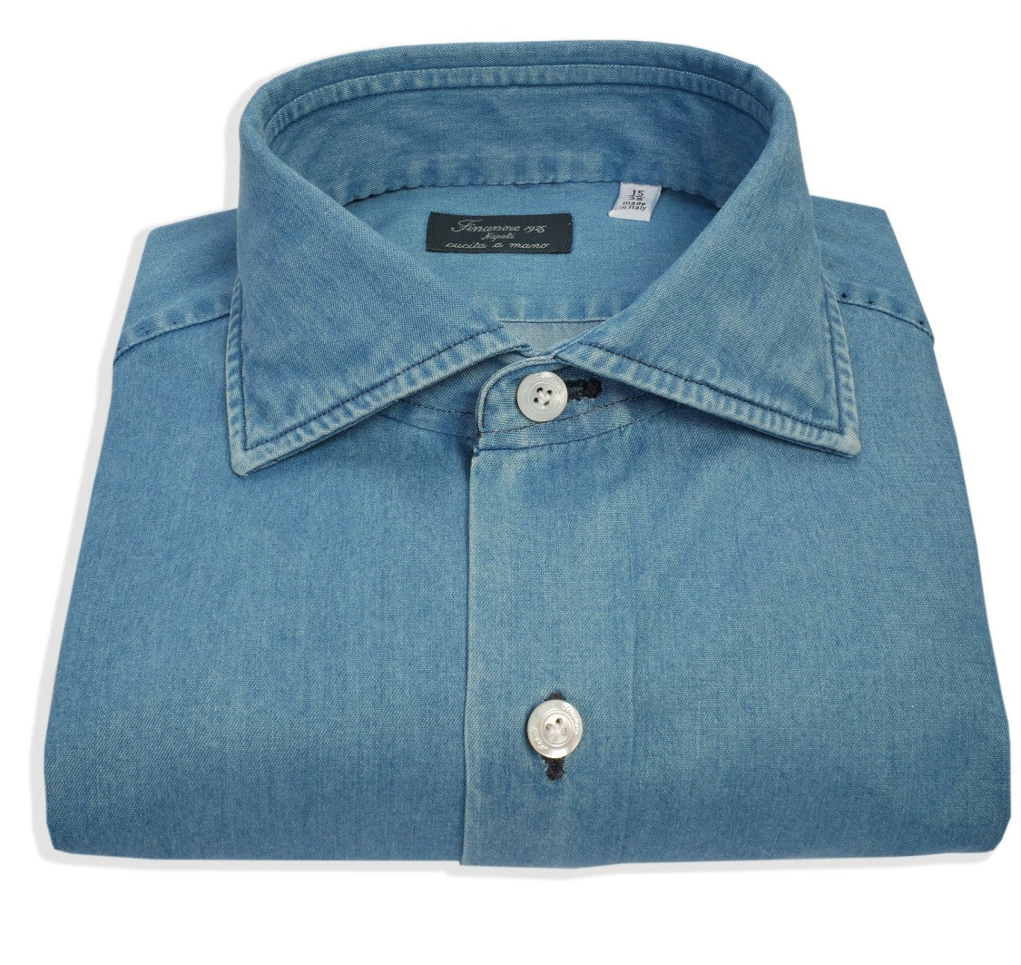 Finamore Bleached Denim Tailored Shirt Milano Line