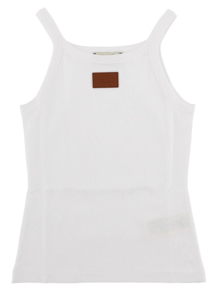Fendi White Ribbed Cotton Tank Top