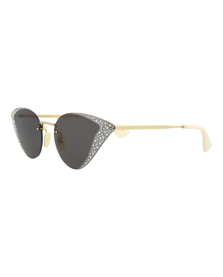 Gucci Cat Eye-Frame Metal Sunglasses With Rhinestone Accents