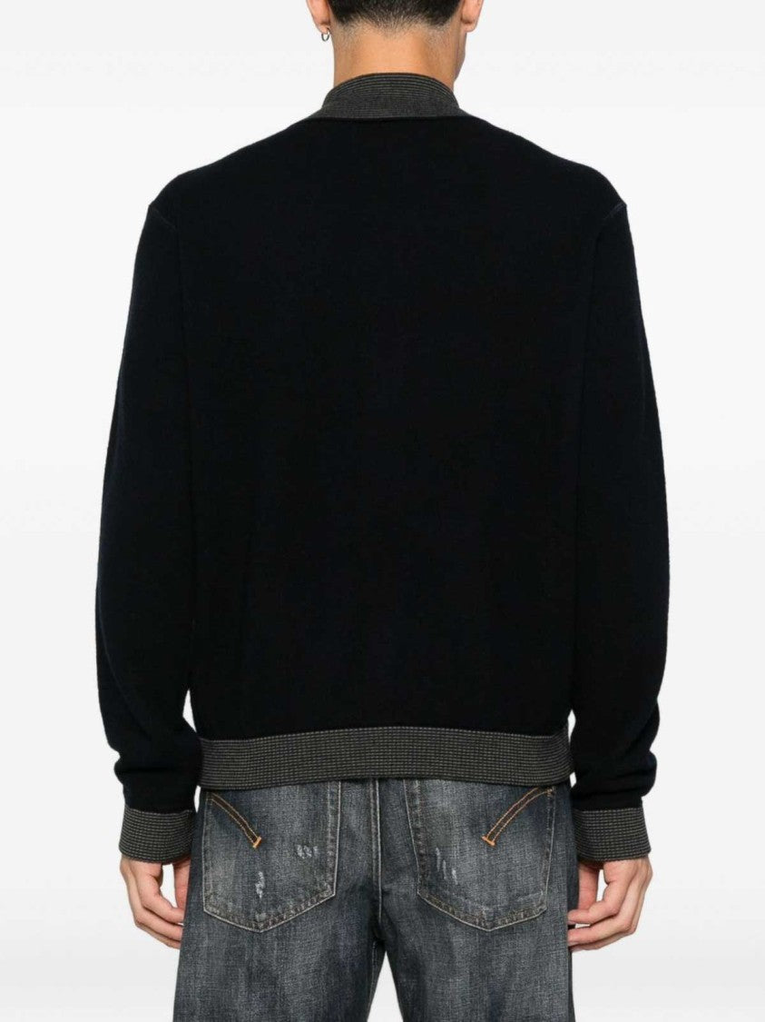 Emporio Armani Black Zip-Closure Sweater With Contrasting Ribbed Trim