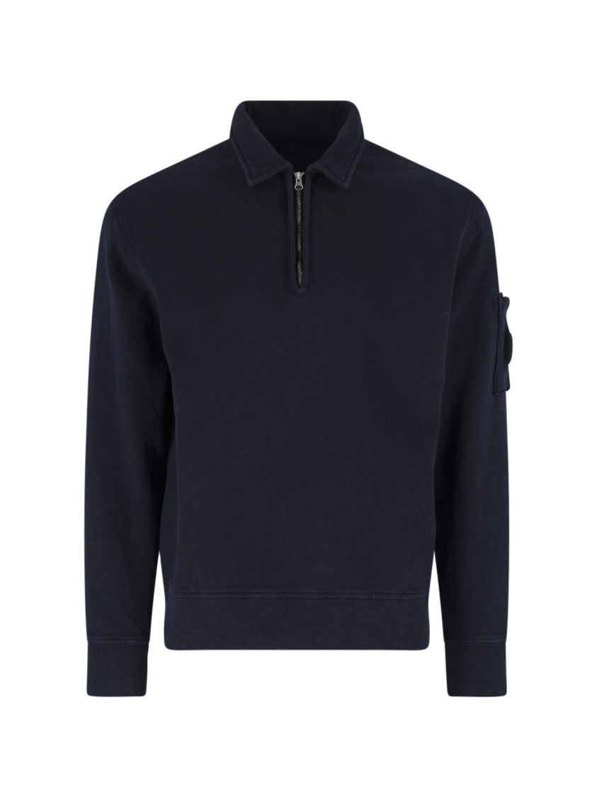 C.P. Company Blue Half-Zip Lens Detail Cotton Sweatshirt