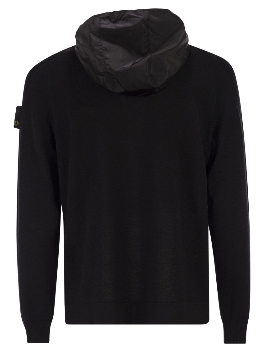 Premiata Wool Cardigan With Nylon Hood