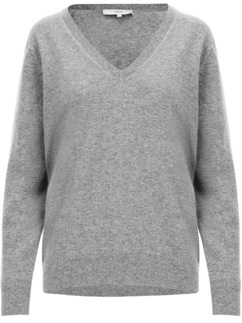 Vince Pure Cashmere V-Neck Sweater With Ribbed Cuffs