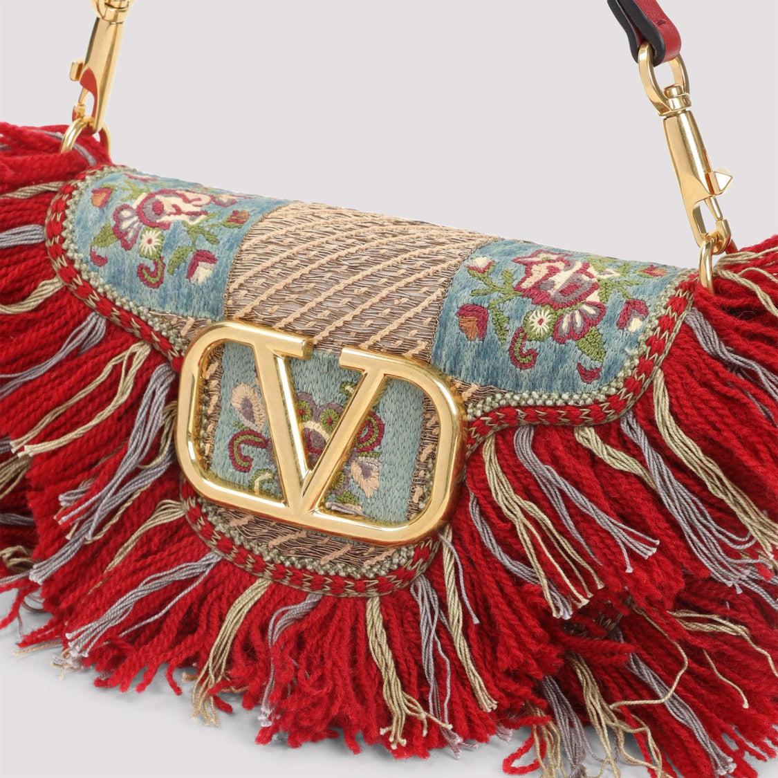 Valentino Garavani Multicolour Leather Shoulder Bag With Fringed Design