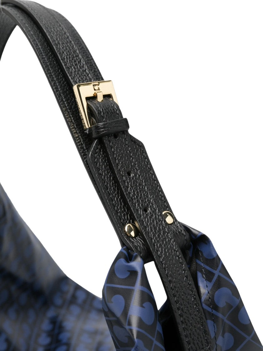 Gherardini Navy Blue Monogram Print Hobo Bag With Gold-Tone Hardware
