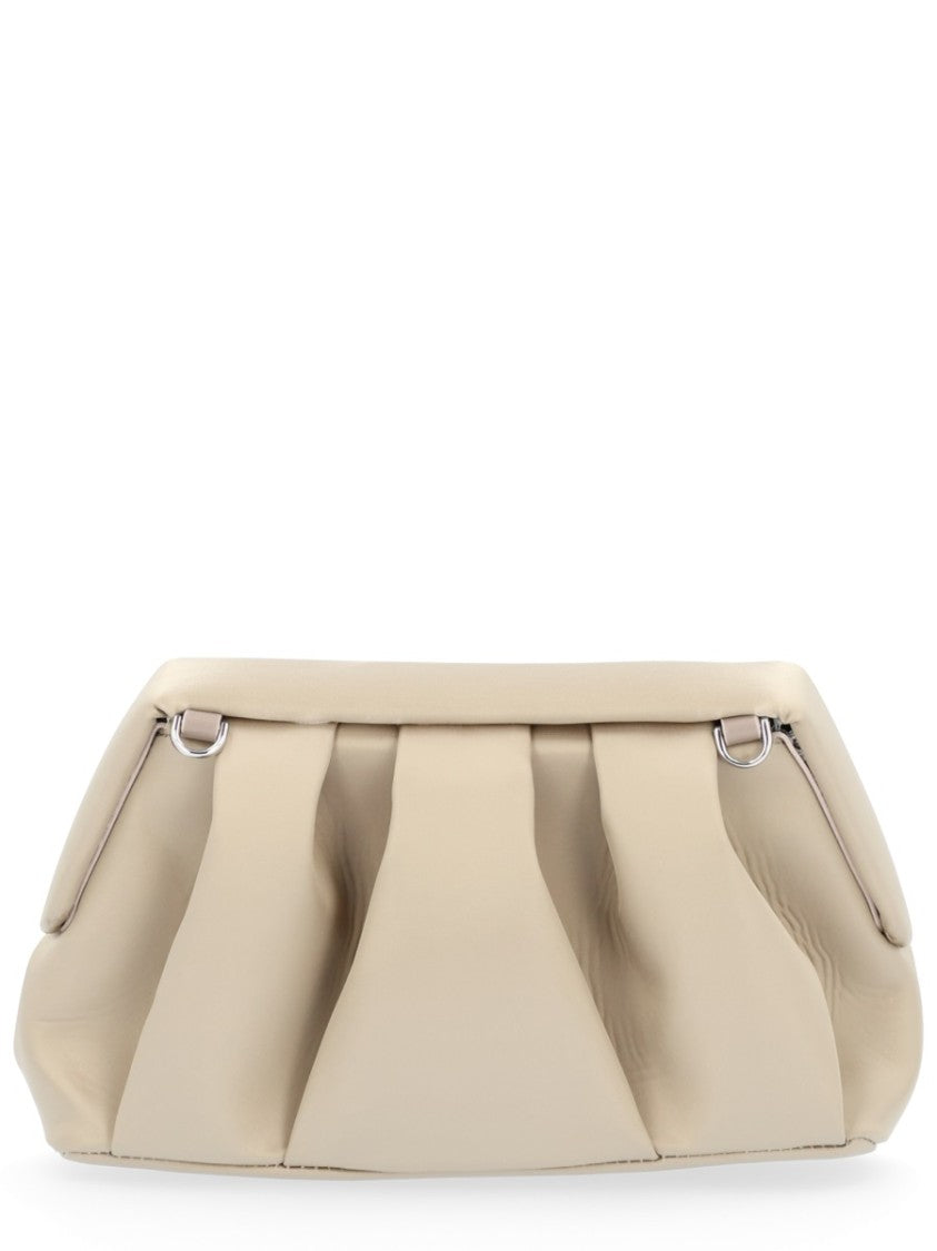 Themoirè Beige Ruched Design Clutch
