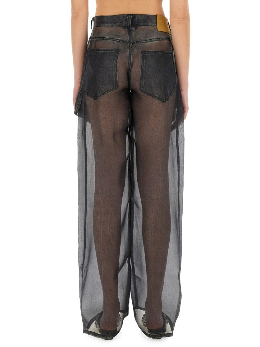 Haikure Wide-Fit Black Organza Overlay Pants
