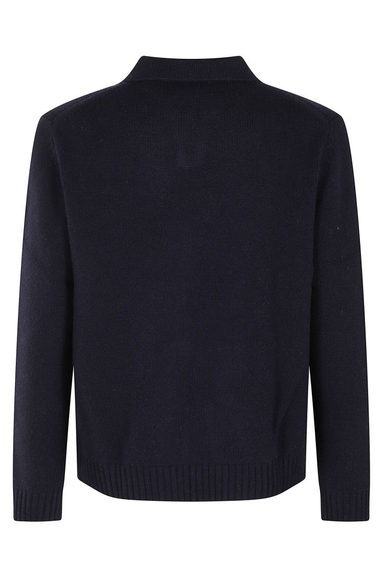 Aspesi Shirt-Collar Sweater In Navy Shetland Wool