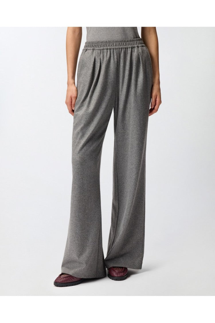 Pinko Grey Elasticated Waist Melange Polyester-Blend Wide-Leg Pants