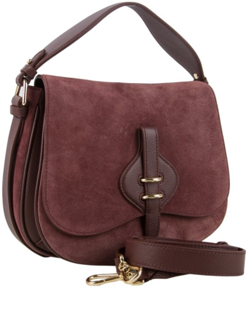 Coccinelle Mavery Structured Burgundy Calf Suede Handbag