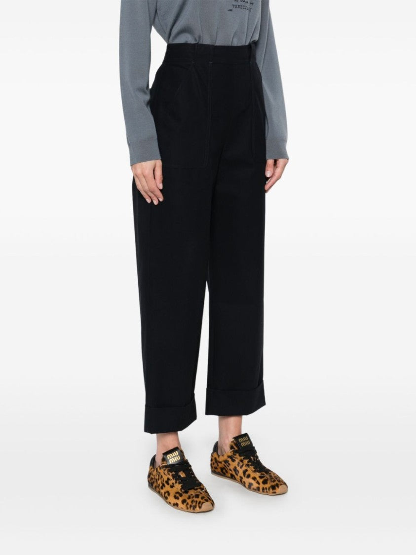 Max Mara High-Waisted Blue Trousers With Relaxed Fit And Rolled Cuffs