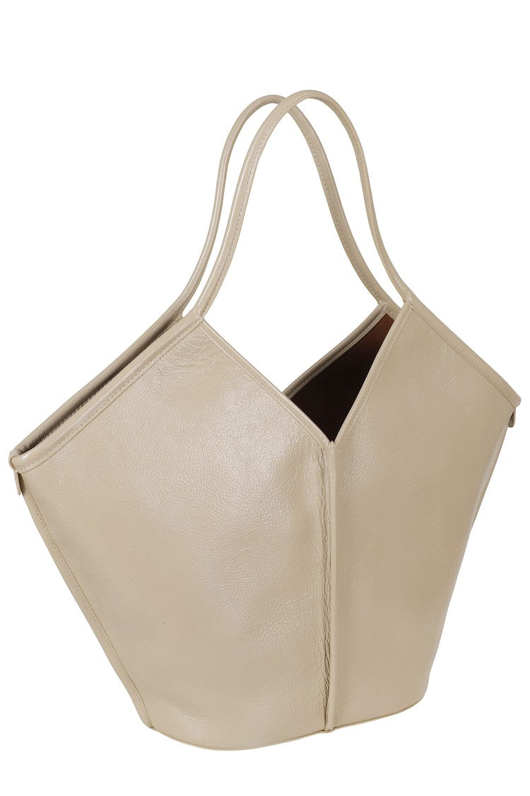 Hereu Beige Calella Distressed Drawstring Leather Tote Bag
