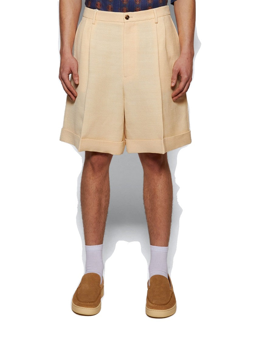 Valentino Silk Jute Textured Bermuda Shorts Butter