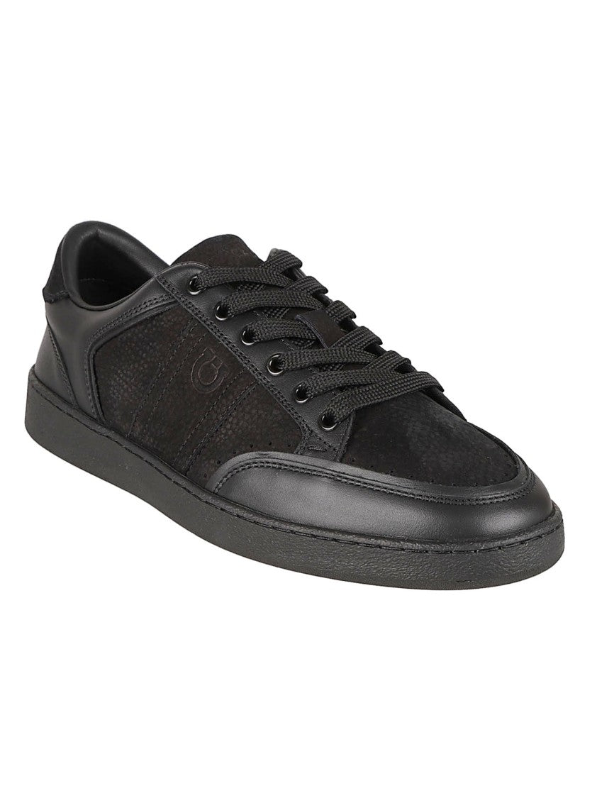 Ferragamo Low-Top Sneakers With Textured Leather Panels And Embossed Logo