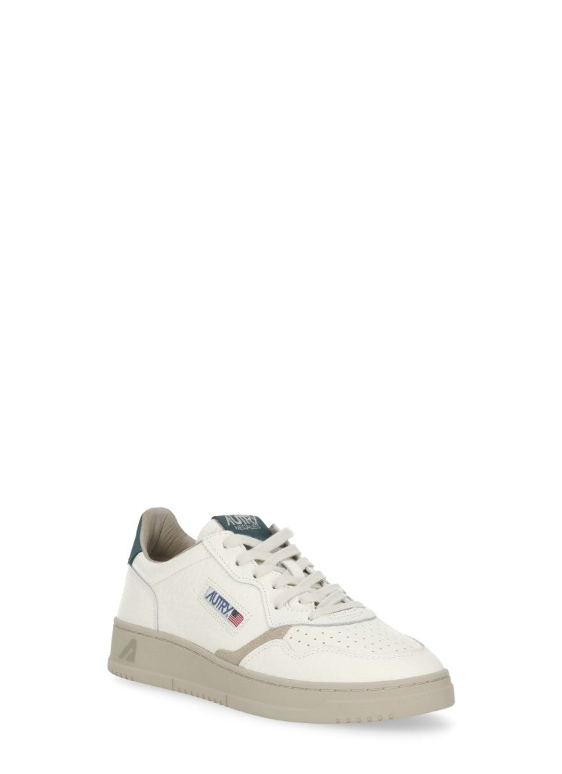 Autry White Beige Suede Accent Perforated Low-Top Sneakers