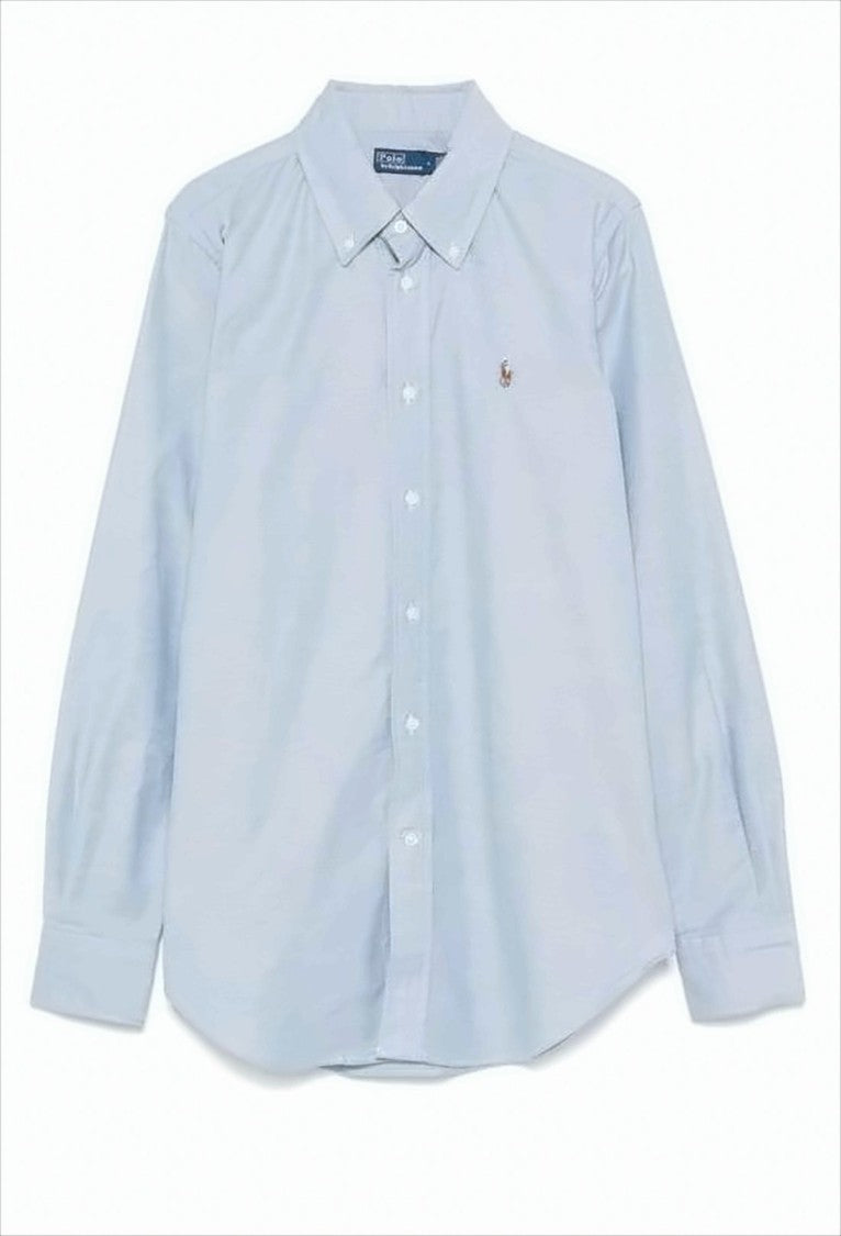 Polo Ralph Lauren Light Blue Textured Button-Down Shirt With Embroidered Logo