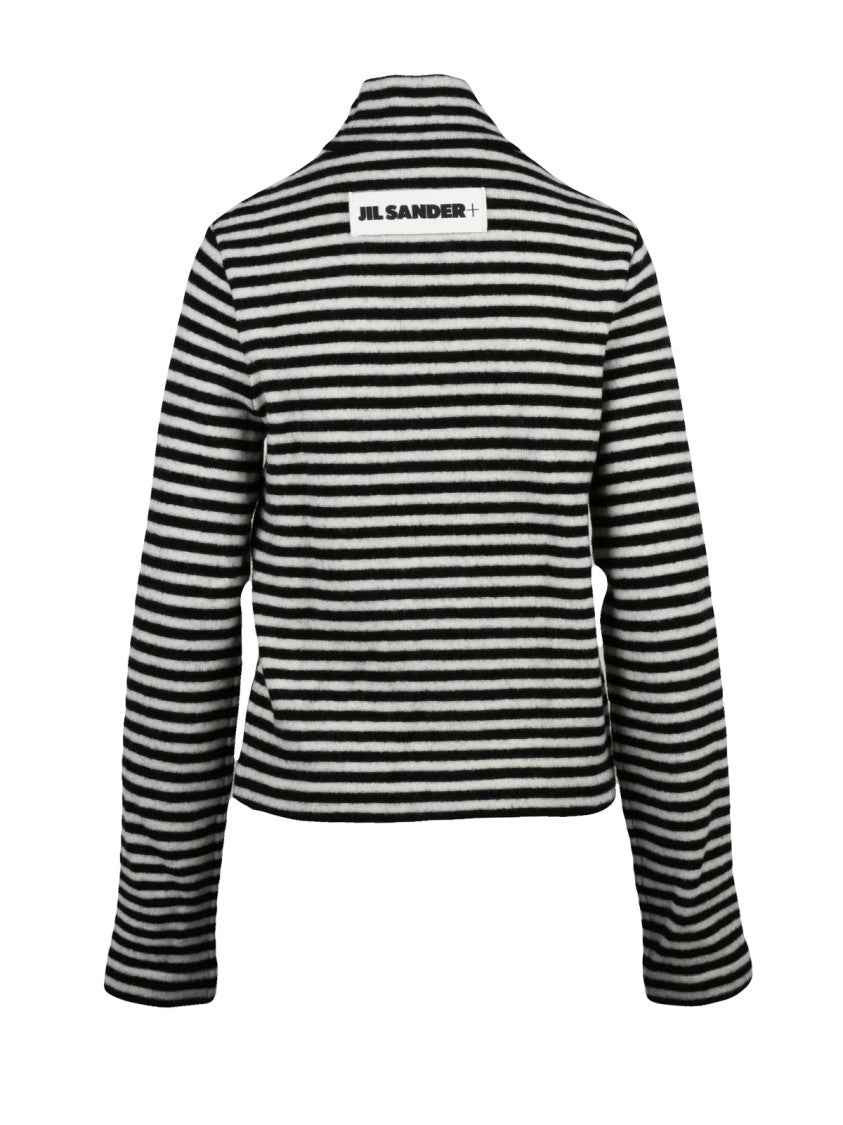 Jil Sander Turtleneck Sweater With Striped Design And Zip Shoulder Detail