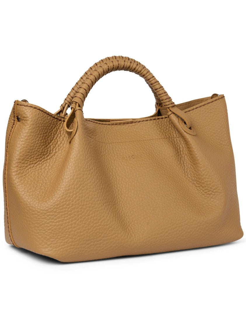 Visona` Brown Queen Medium Pebbled Leather Handbag