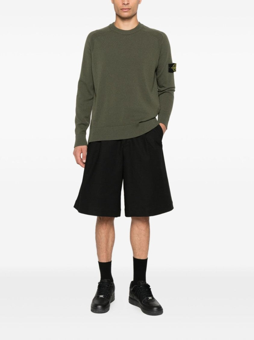 Stone Island Lightweight Wool Crew Neck Sweater With Logo Badge