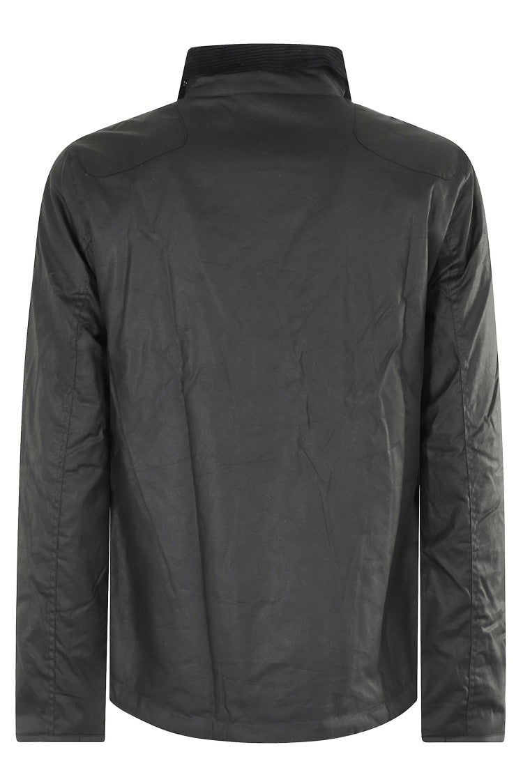 Barbour Waxed Cotton Jacket With Corduroy Collar And Flap Pockets