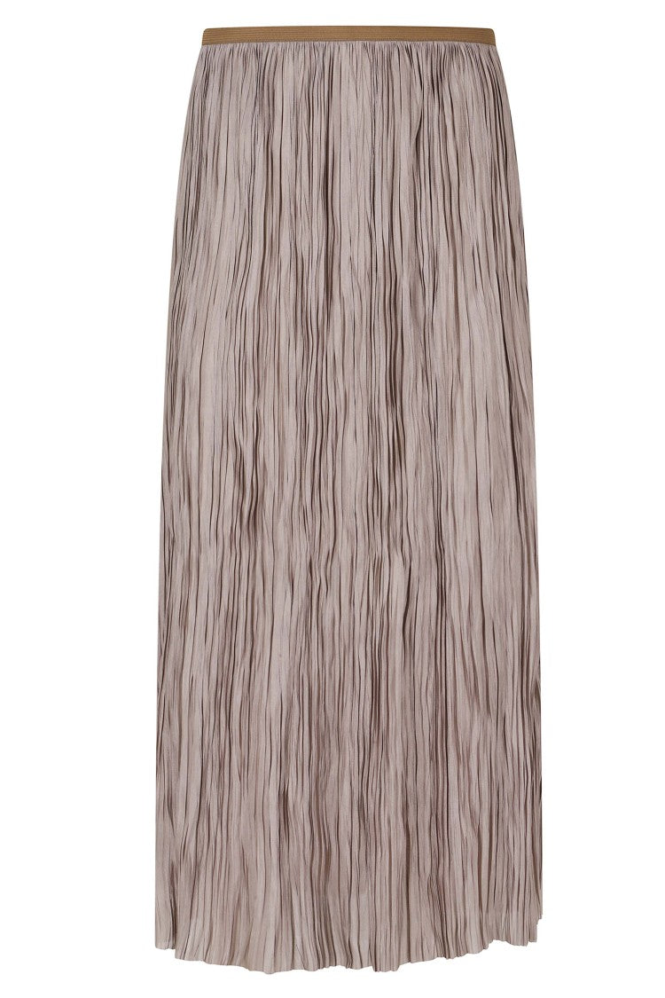 Roberto Collina Taupe Pleated Midi Skirt With Laser-Cut Hem And Textured Finish