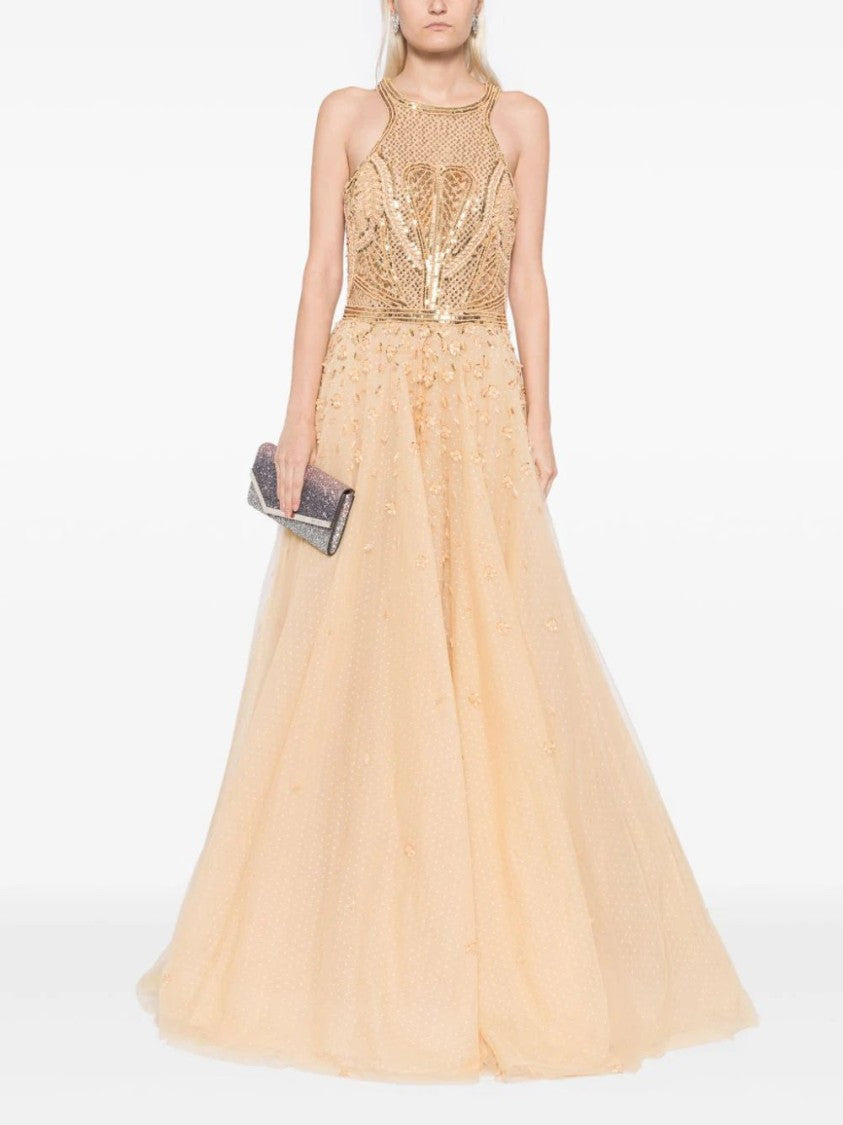 Saiid Kobeisy Tulle Beaded Dress With Halter Neckline