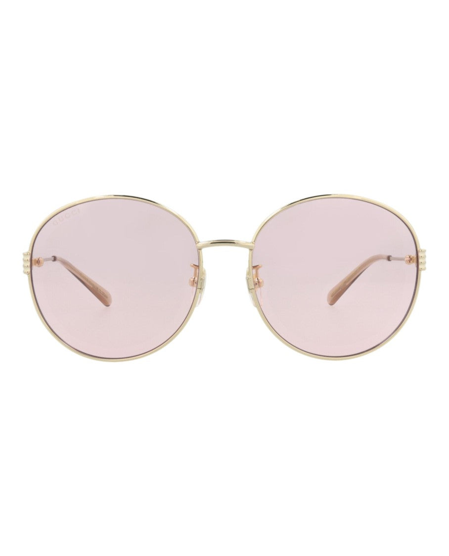 Gucci Round-Frame Metal Sunglasses With Velvet Case