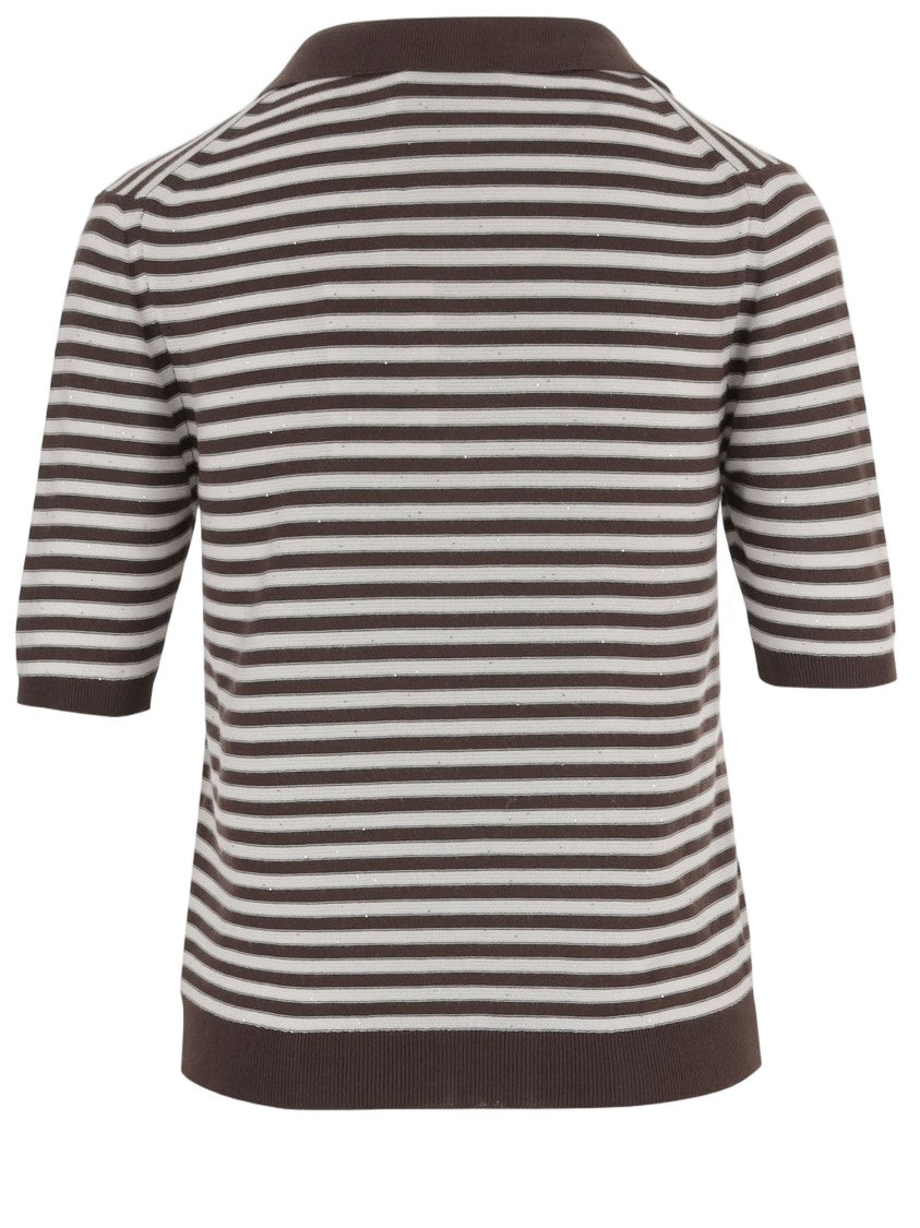 Bruno Manetti Horizontal Stripe Cotton Blend Polo Shirt