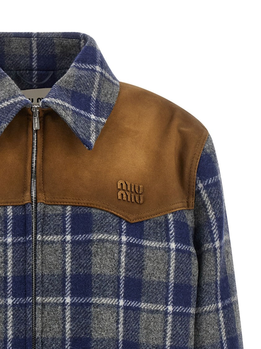 Miu Miu Check-Print Wool Blouson With Suede Detailing
