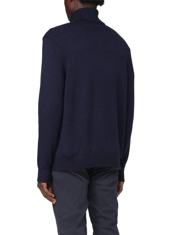 Armani Exchange Navy Blue Turtleneck Sweater With Ribbed Details