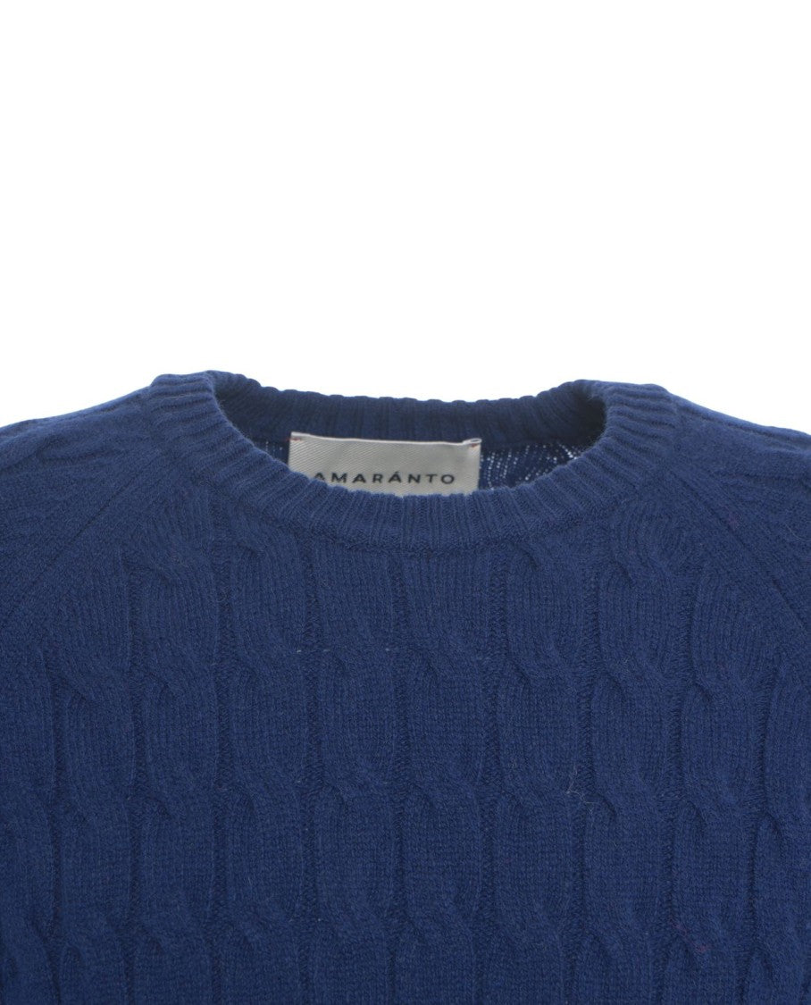Amaranto Cable-Knit Sweater With Round Neckline And Ribbed Finishing