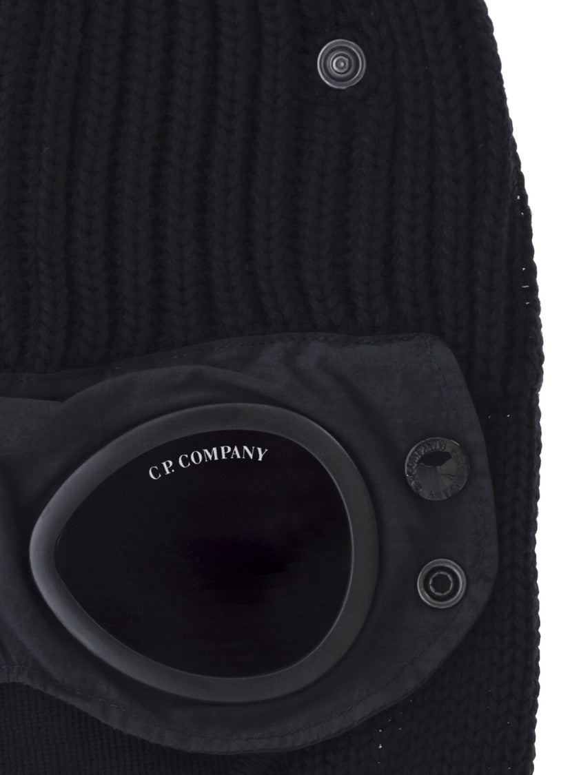 C.P. Company Navy Blue Goggle Knit Wool Balaclava