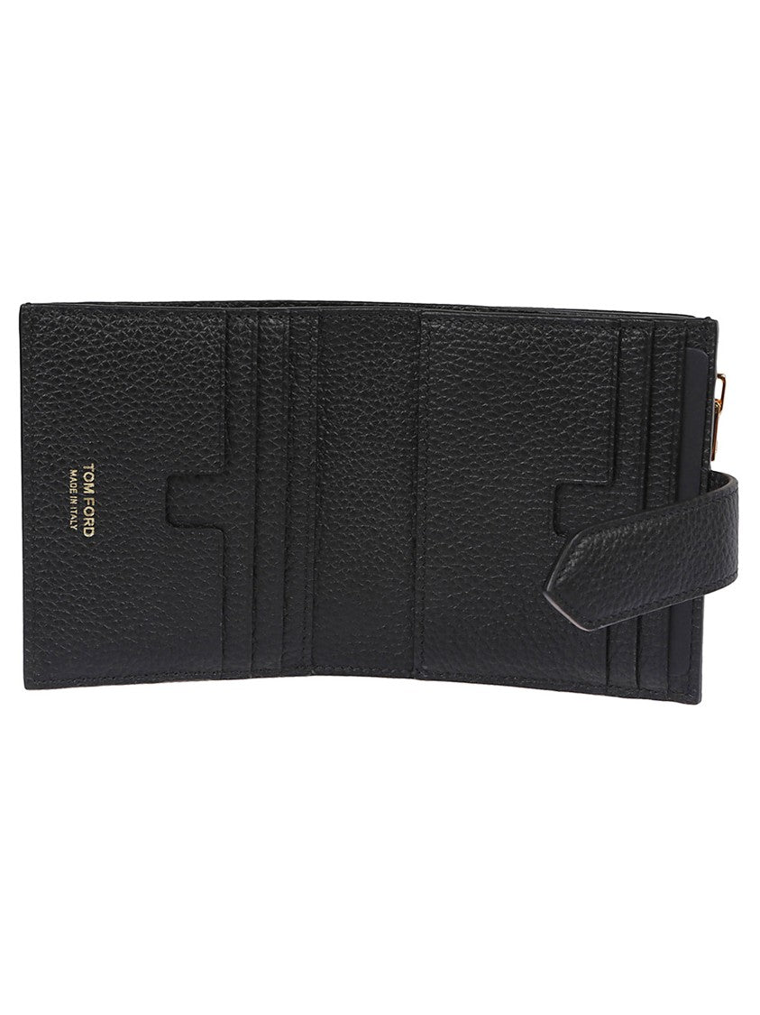 Tom Ford Compact Black Soft Grain Leather Wallet With Secure Snap Closure