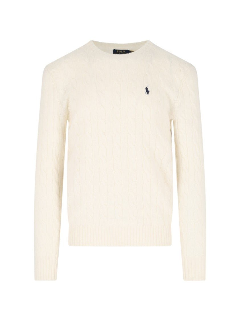 Polo Ralph Lauren Classic Cable-Knit Sweater With Ribbed Hem And Embroidered Logo
