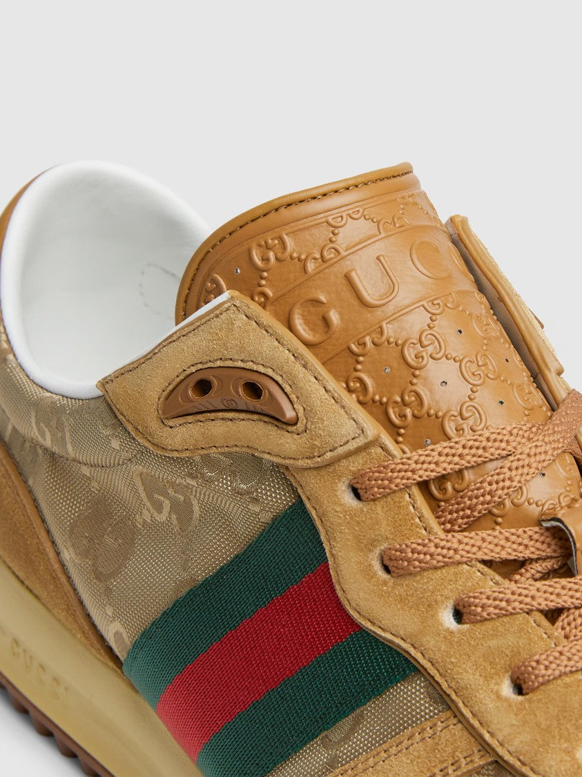 Gucci Tan Nora Suede Fabric Retro Sneakers