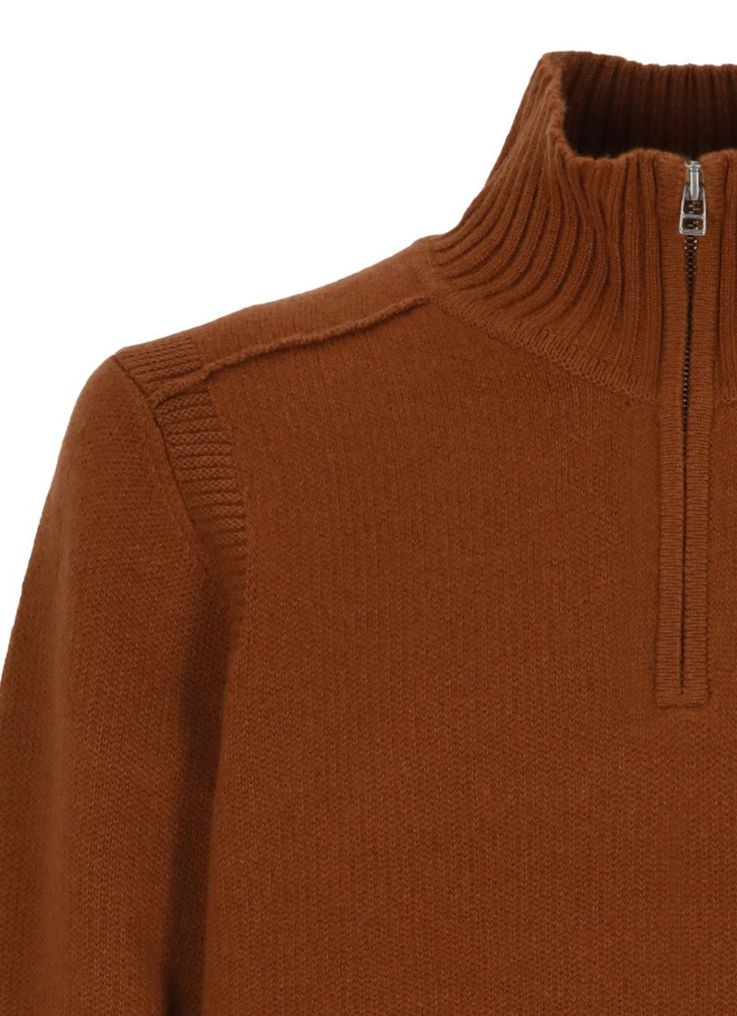 Guest In Residence Brown Front-Zip High Neck Cashmere Sweater