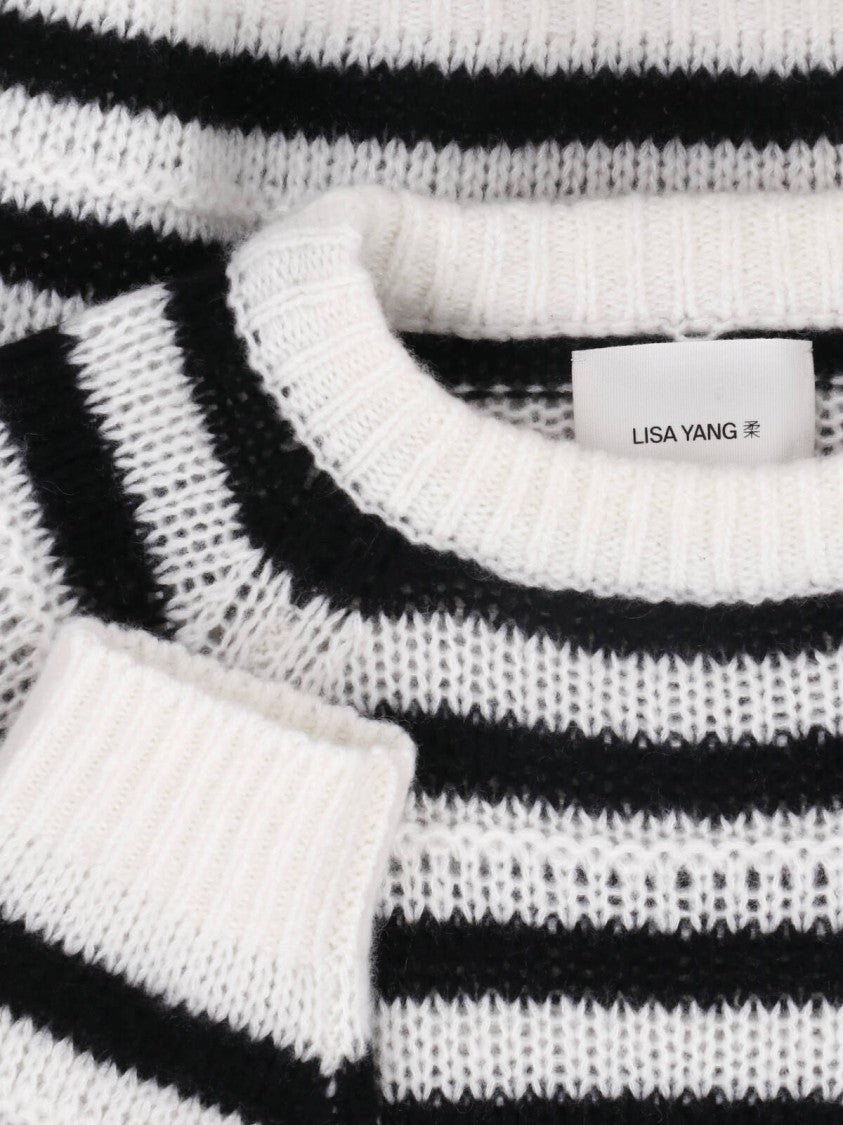 Lisa Yang Striped Cropped Crew Neck Knit Sweater