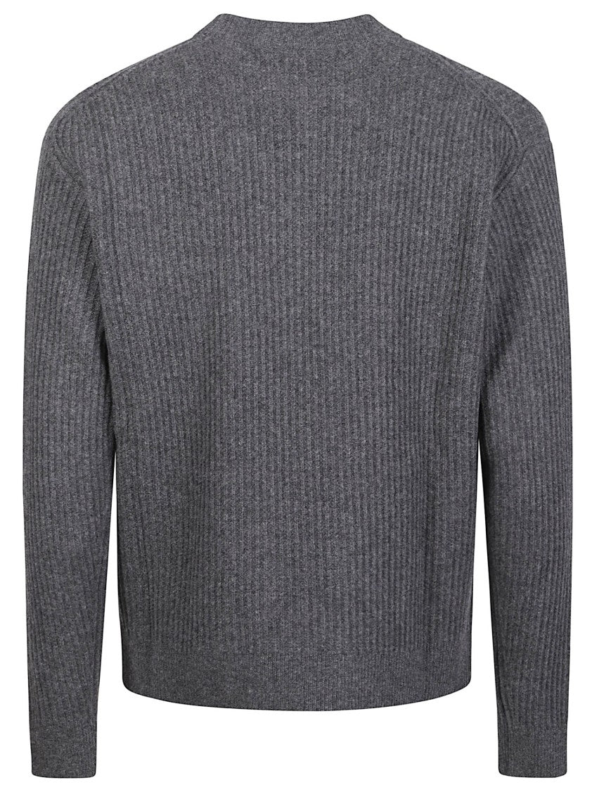 Maison Kitsuné Fox Head Ribbed Knit Embroidered Wool Sweater