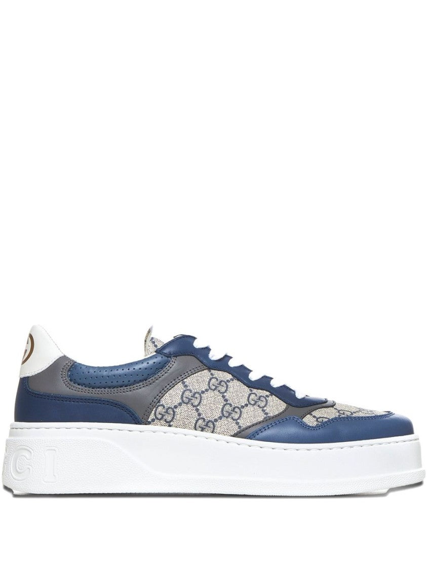 Gucci Low-Profile Sneakers With Calfskin And Patterned Fabric