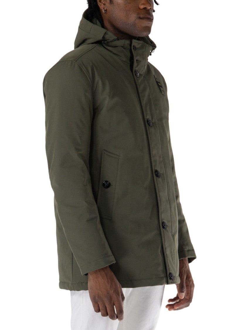 Blauer Olive Green Quilted Jacket Hood Button