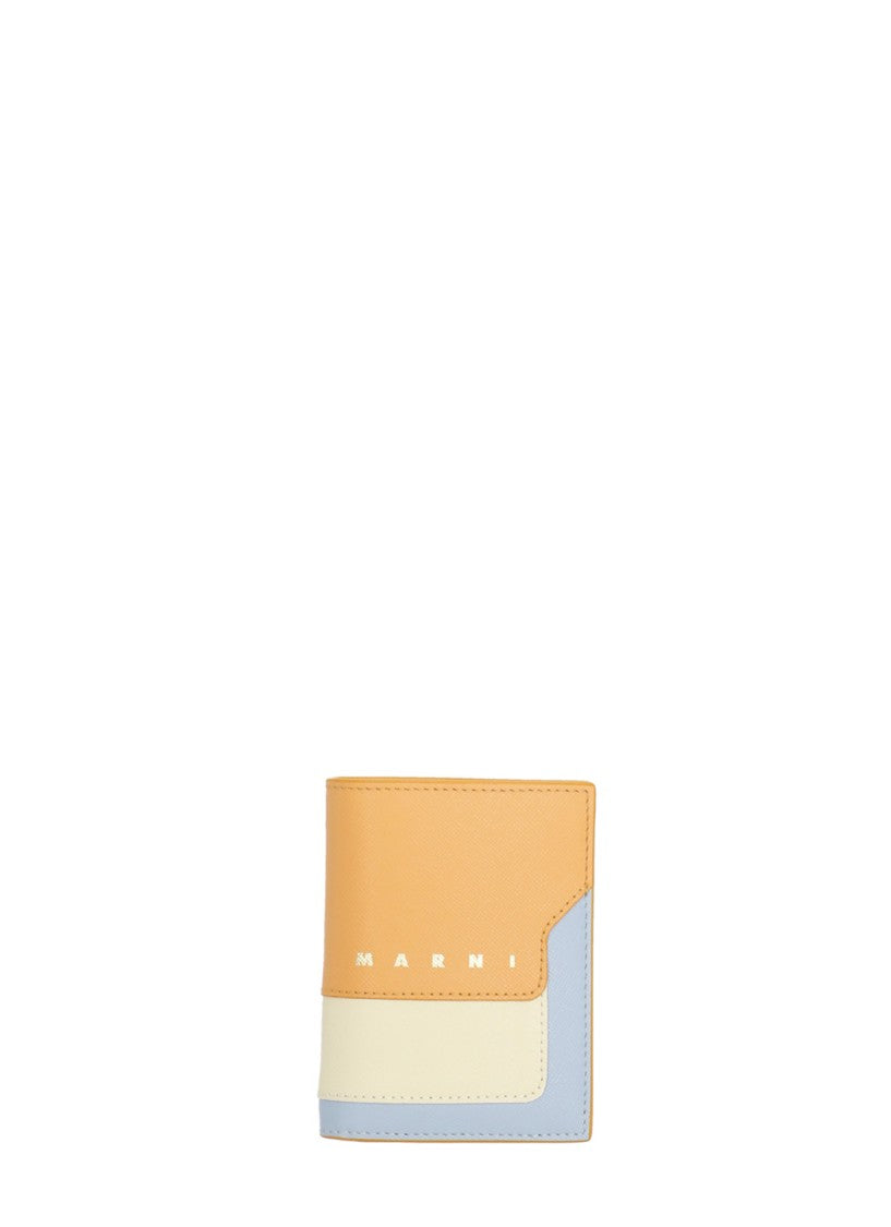 Marni Compact Color-Block Leather Wallet With Gold Accents