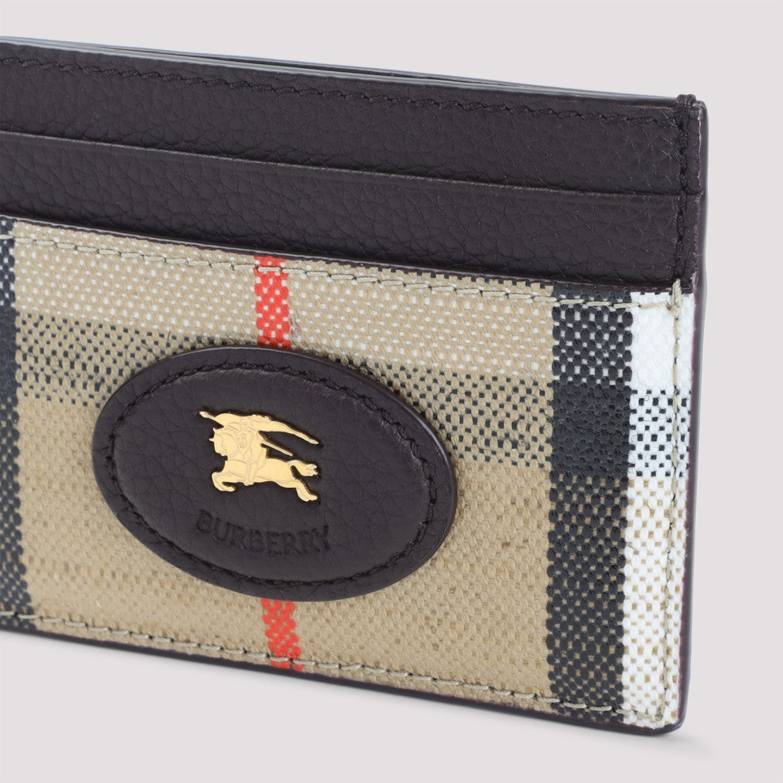 Burberry Beige And Black Check Wallet With Gold Emblem