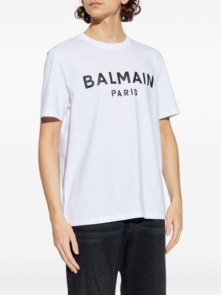 Balmain White Silk And Nylon Logo T-Shirt