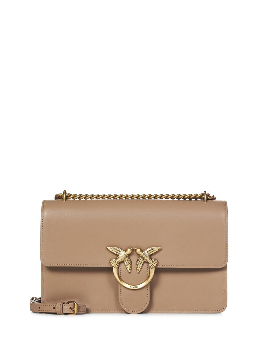 Pinko Silky Leather Beige Shoulder Bag